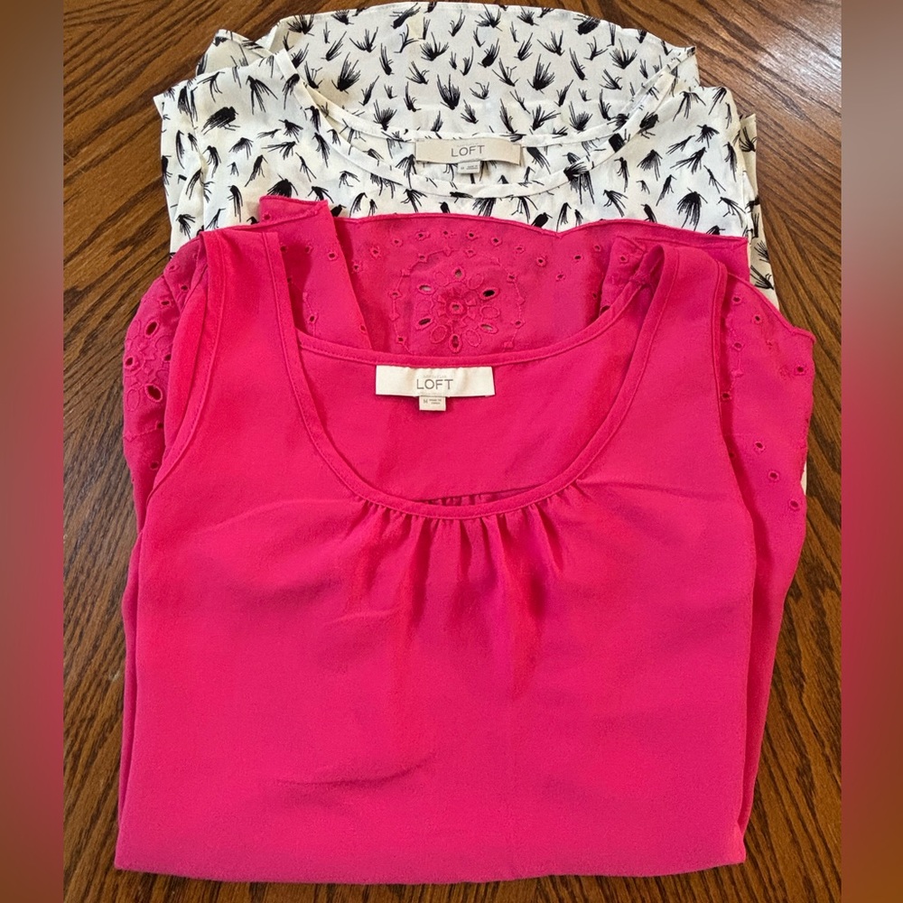 2 for 1 Deal LOFT ANN TAYLOR Sleeveless Blouses Fuchsia Pink Black&White cottage - Picture 2 of 16
